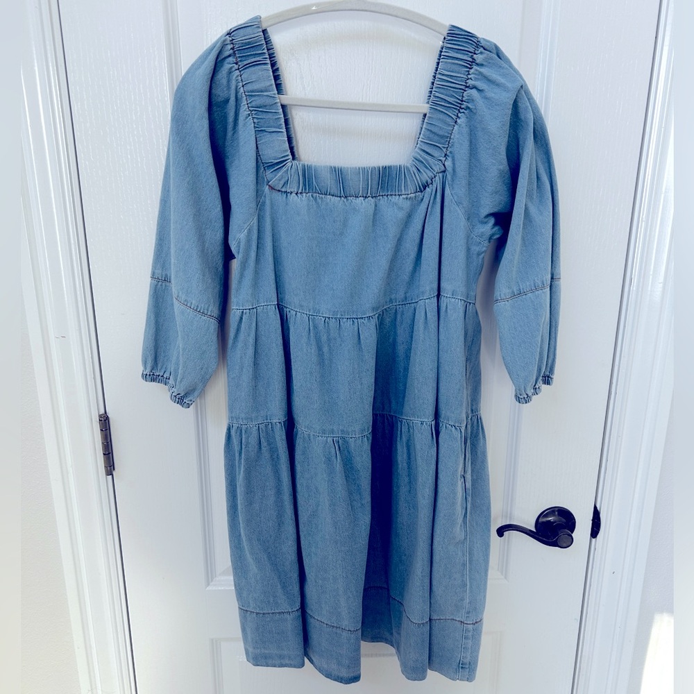 Jean square neck dress